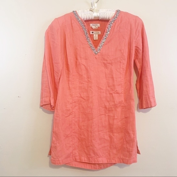 MALVIN HAMBURG GERMANY  Linen Tunic Bling Neckline - Picture 1 of 6
